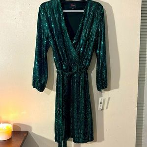 JM Studio teal Sparkle faux wrap dress . Size 12. NWT